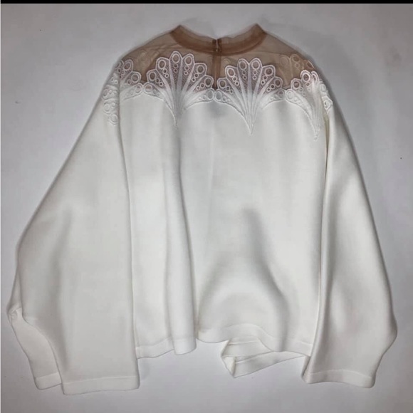 White lace illusion mesh dolman oversize soft fleece lined sweatshirt top - Picture 6 of 11